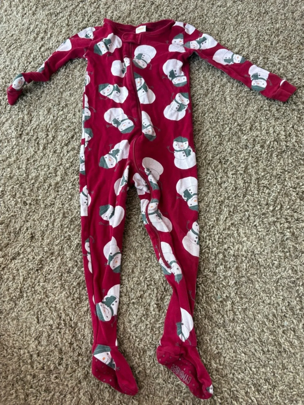Gymboree Red Snowman Footed One-Piece Pajamas